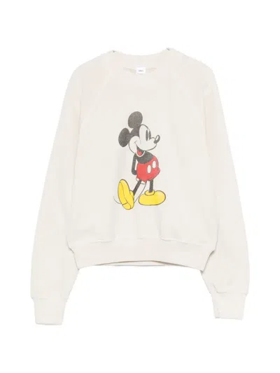 Re/done X Disney Graphic-print Crew-neck Sweatshirt In Neutral