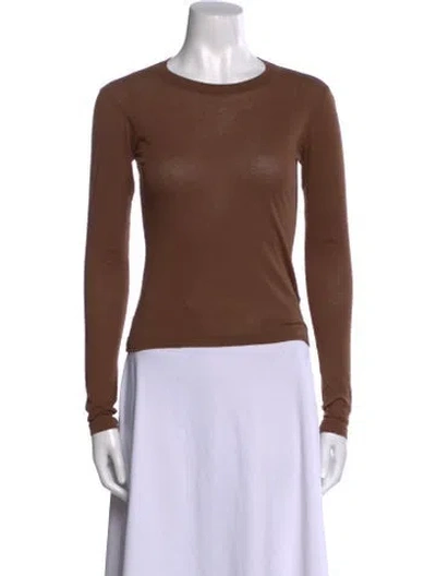 Pre-owned Re/done X Hanes Bateau Neckline Long Sleeve Top In Brown