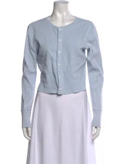 Pre-owned Re/done X Hanes Crew Neck Long Sleeve Button-up Top In Blue