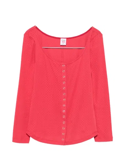 Re/done X Hanes Pointelle-knit Snap-button Top In Red