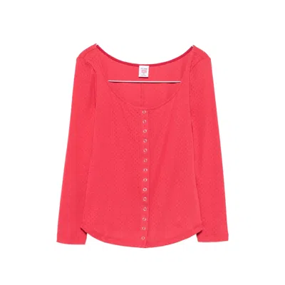 Re/done X Hanes Pointelle-knit Snap-button Top In Red