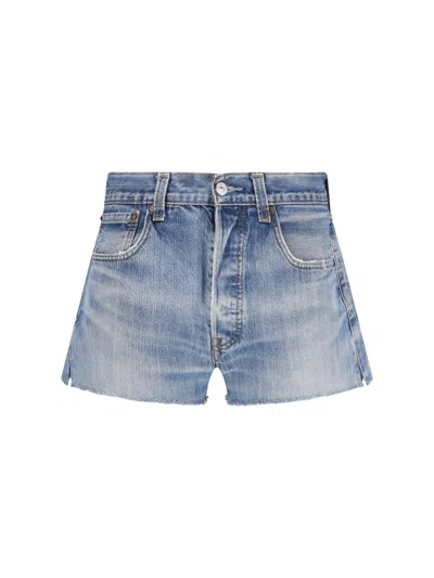 Re/done Straight Shorts Frayed Hem Belt Loops Pockets In Blue