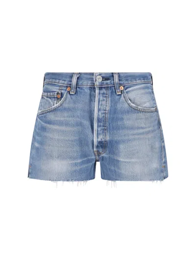 Re/done Straight Shorts Belt Loops Contrast Stitching In Blue
