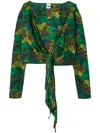 Re/done X Pamela Anderson Wrapped Cropped Top In Green
