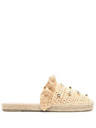 Redv Raffia Slippers With Crystal Natural Rafia Woman In Beige