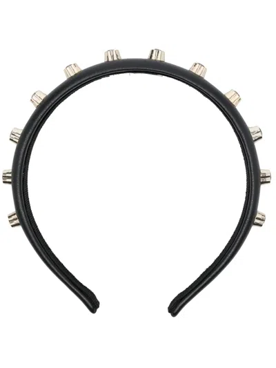 Redv Heart-embellished Leather Headband In Black