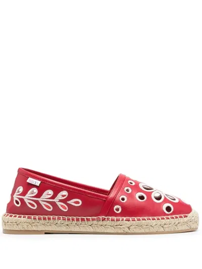 Redv Perforated Leather Espadrilles In Red