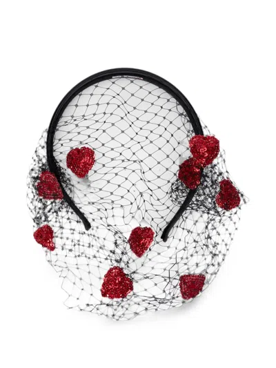 Redv Sequin-heart Mesh Headband In Black
