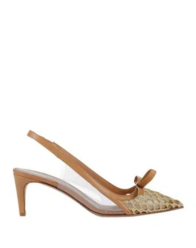 Redv Red(v) Woman Pumps Camel Size 7 Leather, Textile Fibers In Beige