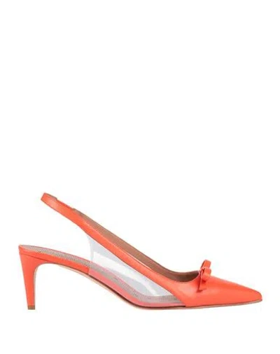 Redv Sadie Bow-detailed Leather And Pvc Slingback Pumps In Orange