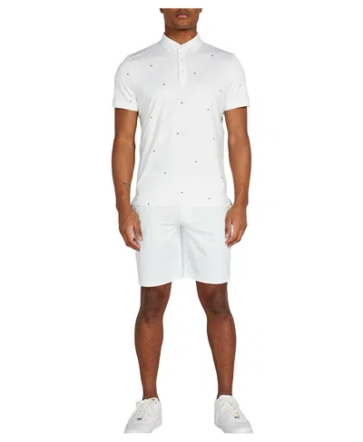 Redvanly Bosworth Ball Print Performance Golf Polo In Bright White/liberty