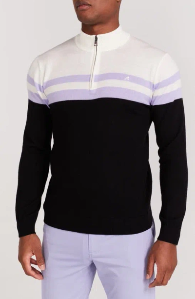 Redvanly Cooper Stripe Quarter Zip Wool Sweater In Black