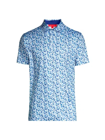 Redvanly Men's Beech Floral Print Polo In Mazarine Blue