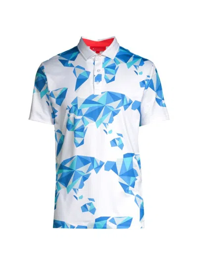 Redvanly Men's Bond Origami Print Polo In Bright White