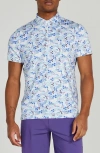 Redvanly Rhodes Floral Performance Golf Polo In Bright White/blue Multi