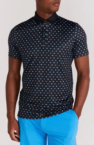 Redvanly Ryder Lotus Print Polo In Black