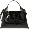 Ree Projects Medium Elieze Croc Embossed Patent Leather Top Handle Bag In Black