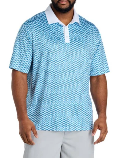 Reebok Big & Tall Contrast-placket Diamond Printed Polo Shirt In Blue