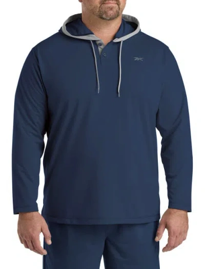 Reebok Big & Tall French Terry Performance Henley Hoodie In Collegiate Navy