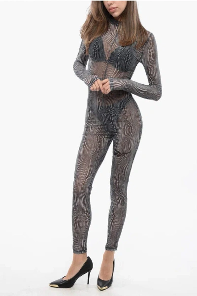 Reebok Cardi B Long Sleeved See-through Jumpsuit In Gray