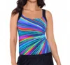 Reebok Chlorine Resistant Scoop Neck Tankini Top In Radiant Energy In Blue