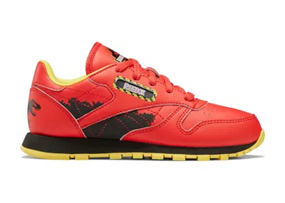 Pre-owned Reebok Classic Leather Jurassic Park Red Sneakers In Radiant Red/coal/blaze Yellow