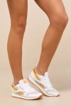 Reebok Classic Leather White And Amber Suede Sneakers