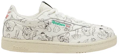 Pre-owned Reebok Club C Tom & Jerry Allover Sneakers In Chalk/paper White/excellent Red