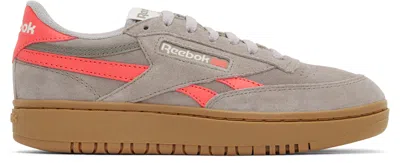 Reebok Gray Club C Double Revenge Sneakers In Gritty Grey/sunset Coral/gum