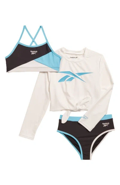 Reebok Kids' Colorblock Two-piece Swimsuit & Long Sleeve Rashguard Set In Black
