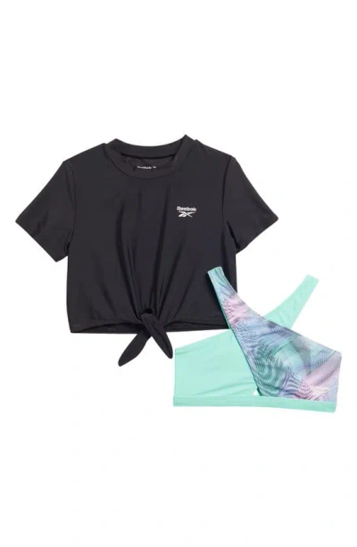 Reebok Kids' Crossover Bikini Top, Bottoms & T-shirt Set In Mint