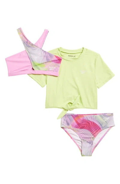 Reebok Kids' Crossover Bikini Top, Bottoms & T-shirt Set In Pink
