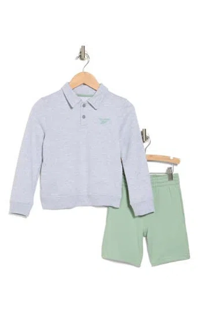 Reebok Kids' Long Sleeve Polo & Pull-on Shorts Set In Light Grey Heather