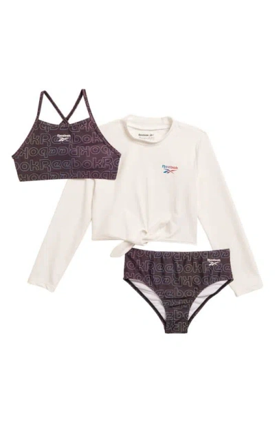Reebok Kids' Ombré Two-piece Swimsuit & Long Sleeve Rashguard Set In White