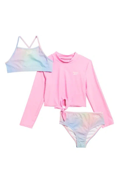 Reebok Kids' Ombré Two-piece Swimsuit & Long Sleeve Rashguard Set In Pink