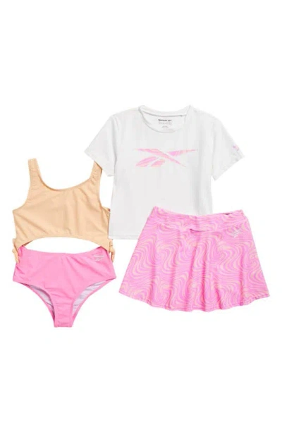 Reebok Kids' Swirl One-piece Swimsuit, Top & Skirt Set In Peach