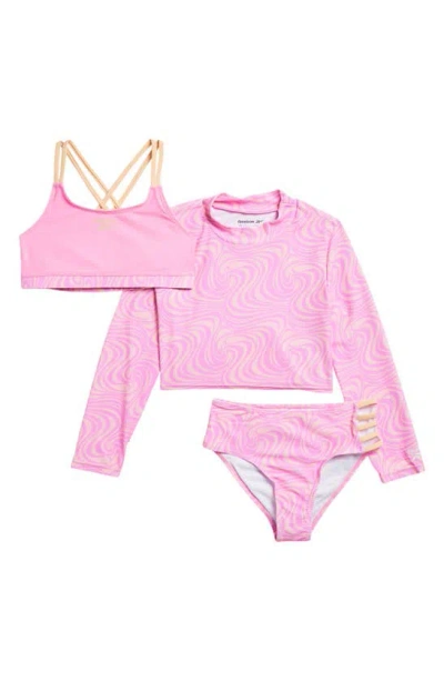 Reebok Kids' Swirl Rashguard, Bikini Top & Bottoms Set In Pink