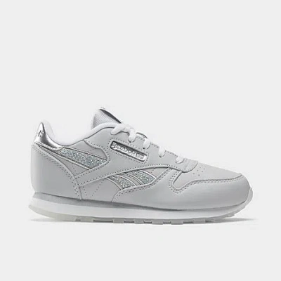 Reebok Little Kids' Classic Leather Casual Shoes In White/silver/moon