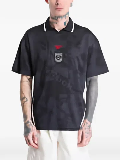 Reebok Logo-print Collared T-shirt In Black