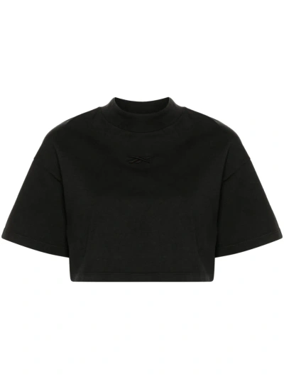 Reebok Ltd Faded-effect Cotton Cropped T-shirt In Black