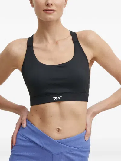 Reebok Lux Logo-print Racerback Bra In Black