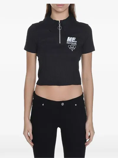 Reebok Melody Ehsani Zip Ribbed Polo Top In Black