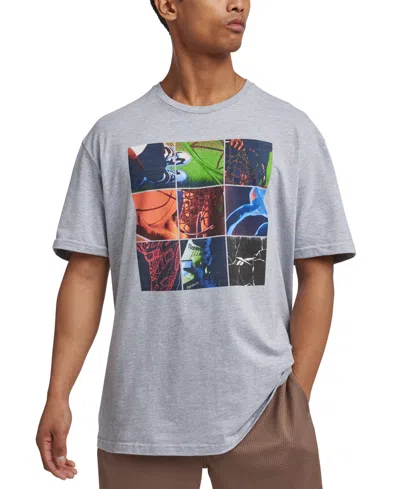 Reebok Men's Above The Rim Basketball Collage Graphic T-shirt In Grey Heather,multi