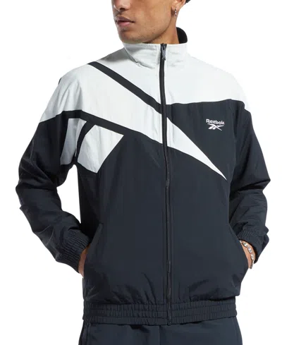 Reebok Men's Colorblocked Zip Front Jacket In Black,chk White