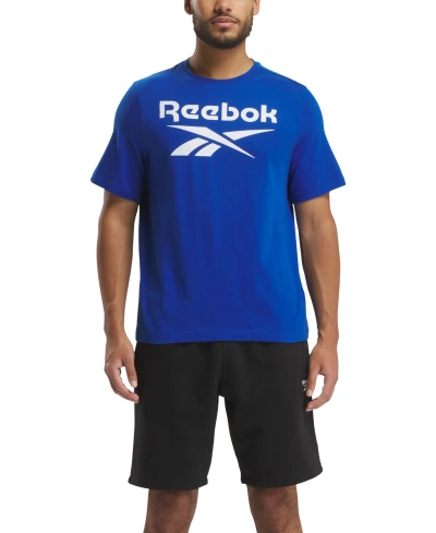 Reebok Men's Identity Stacked Logo T-shirt In Vector Blue,white