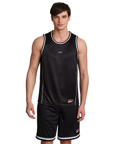Reebok Men's Polyester Basketball Jock Tag Mesh Tank Top T-shirt In Black