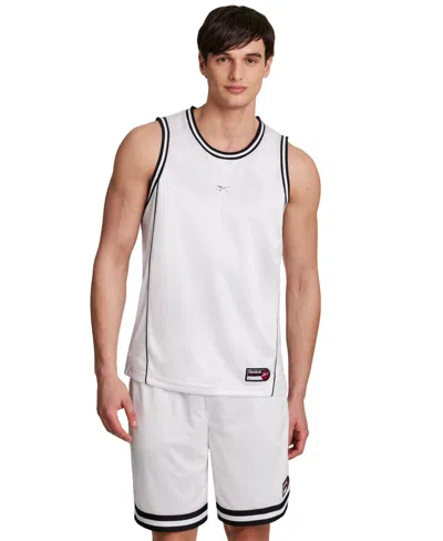 Reebok Men's Polyester Basketball Jock Tag Mesh Tank Top T-shirt In White