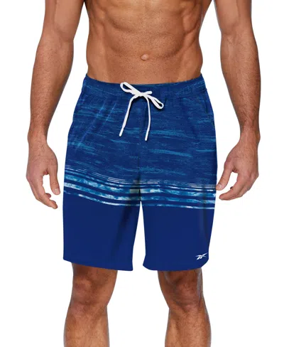 Reebok Men's Quick-dry Distressed Heather Core Valley 7" Swim Trunks In Blue Print