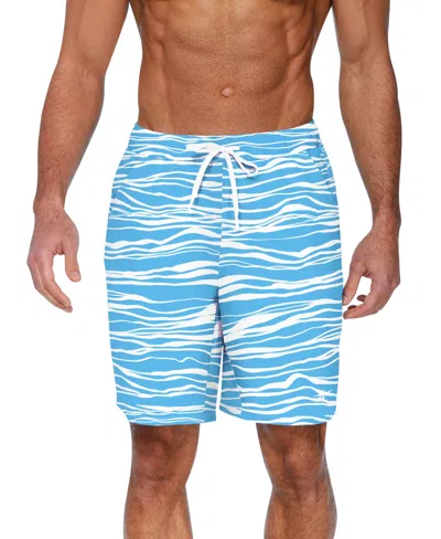 Reebok Men's Quick-dry Stripe Wave Core Valley 7" Swim Trunks In Blue Print