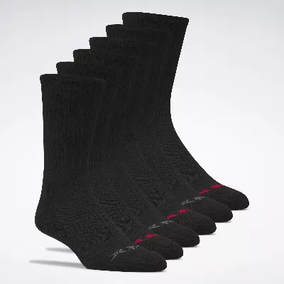 Reebok Men's  Basic Crew Socks 6 Pairs In Black